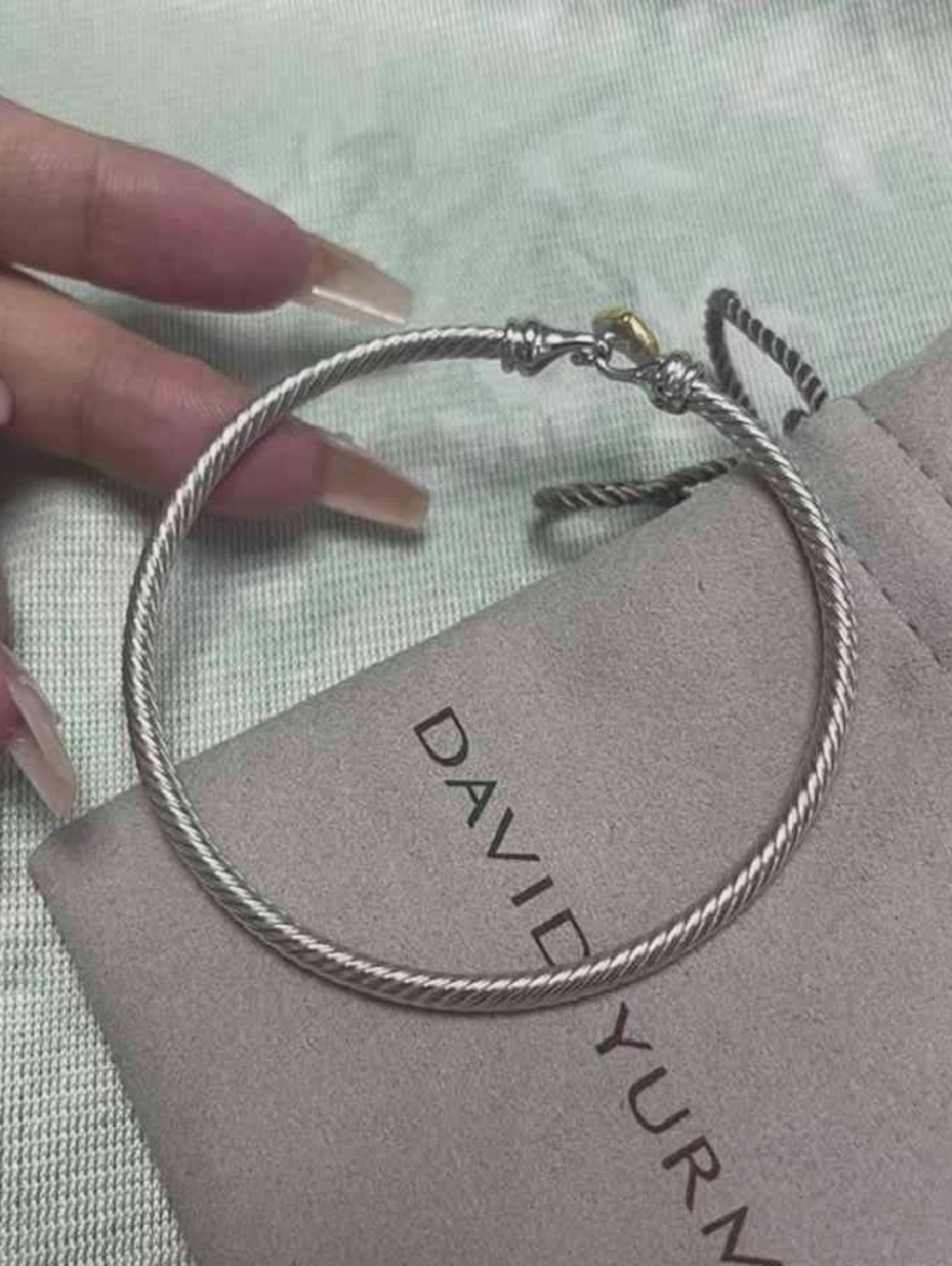 David Yurman Two-Tone Cable Bracelet with Gold Heart Accent - Picture 6 of 8